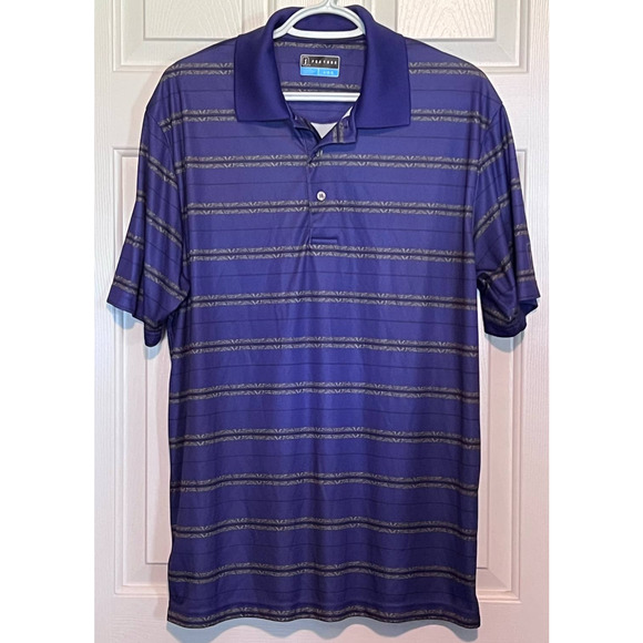 PGA‎ Tour Men's Purple Striped Polo Size L 28" Long x 21" Pit to Pit - Picture 1 of 4
